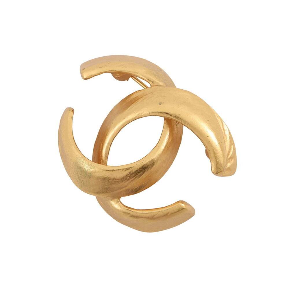 CHANEL Gold Logo Brooch